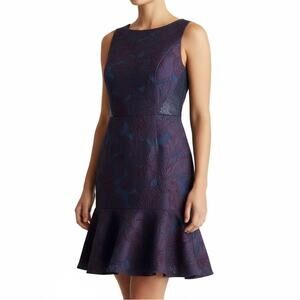 Monique Luillier Navy Printed Sleeveless Mini Dress, S/US4